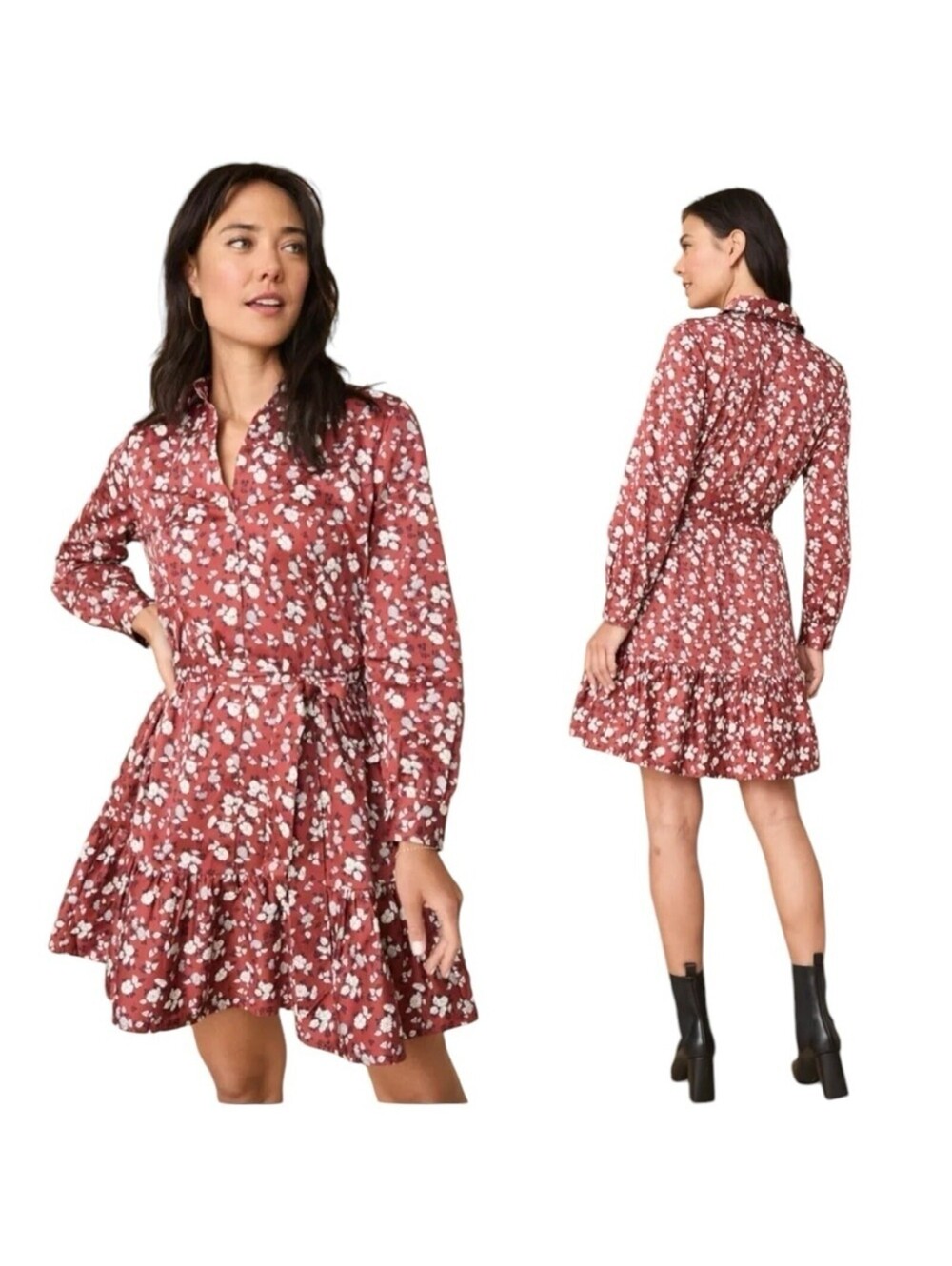 UNTUCKit Chessie Red Floral Stretch Button Down Shirt Women's Size 8